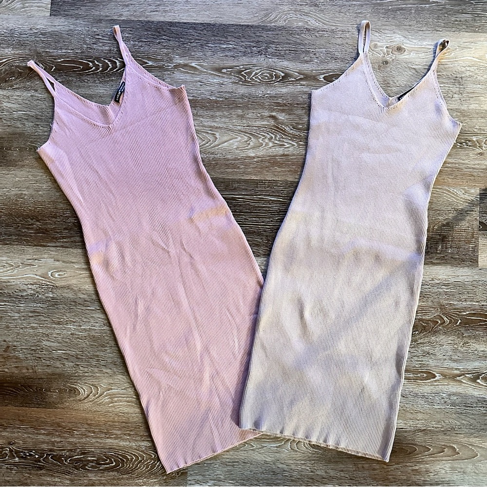 Shein Set of 2 Nude & Pink Fitted Ribbed Body Con Dresses